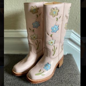 90s SENDRA Amazing Pink Flower Cowboy Boot